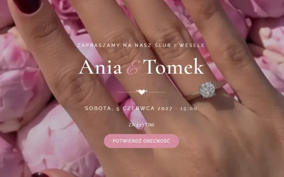 Przykładowa strona weselna w motywie Romantyczny róż